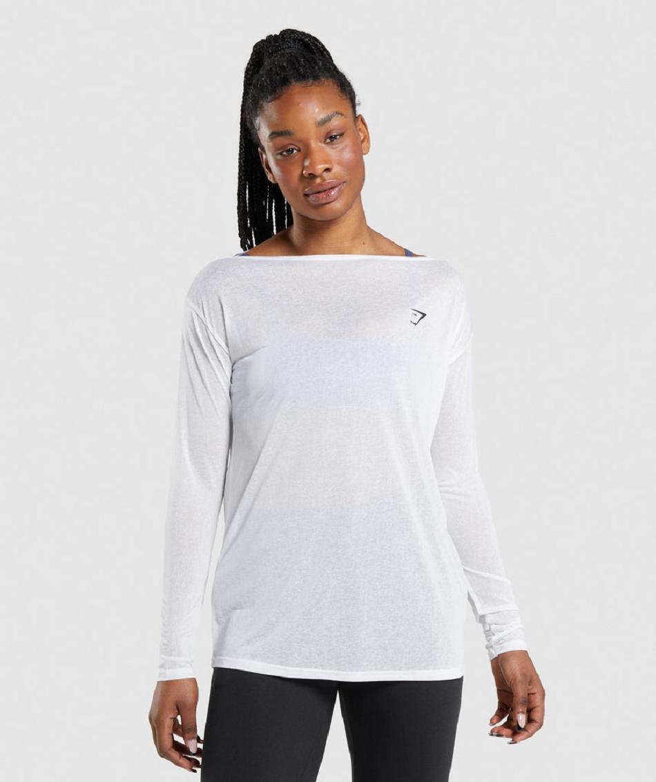 Long Sleeve Gymshark Entrenamiento Oversized Mujer Blancas | CO 2297GSO